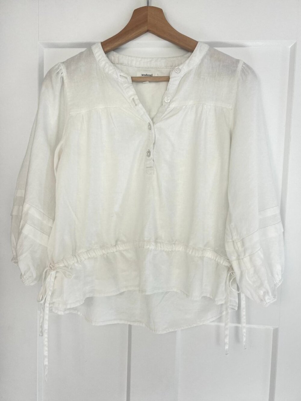 Weekend LA Ivory 3/4 Sleeve Linen Top (Size S)